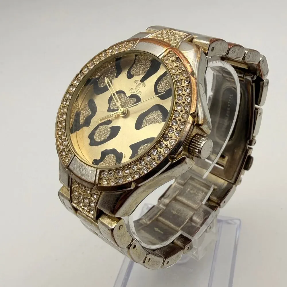 Charming Charlie Gold-Tone Leopard Print Watch with Rhinestone Bezel New Battery